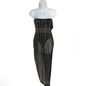 Elegant Black Strapless Crystal Gown Size M